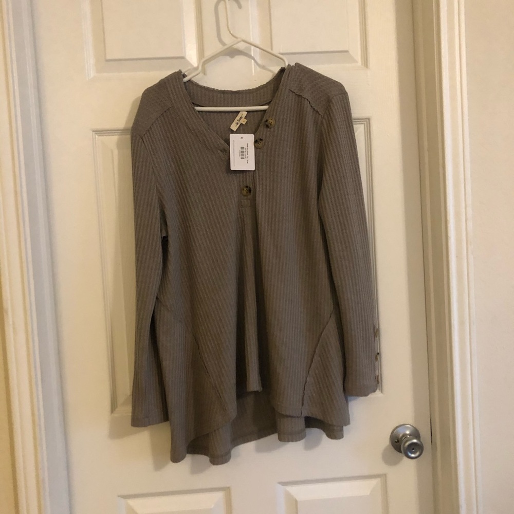 Taupe waffle knit button top